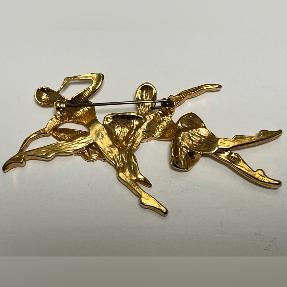 Vintage Gold Toned Ballerina Dancers Brooch - Picture 3 of 4